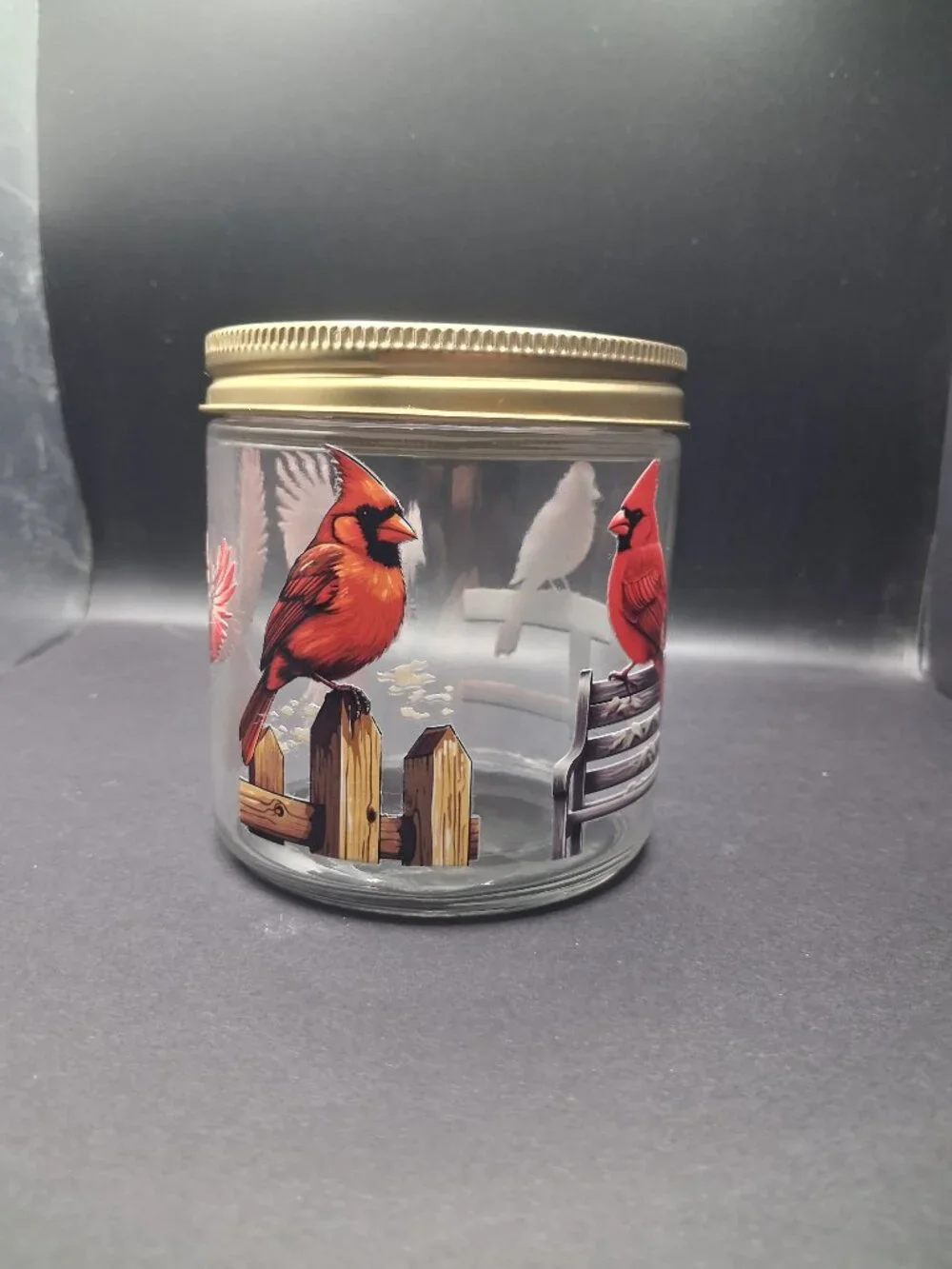 Cardinal Winter Glass Storage Jar 16oz Gold Lid